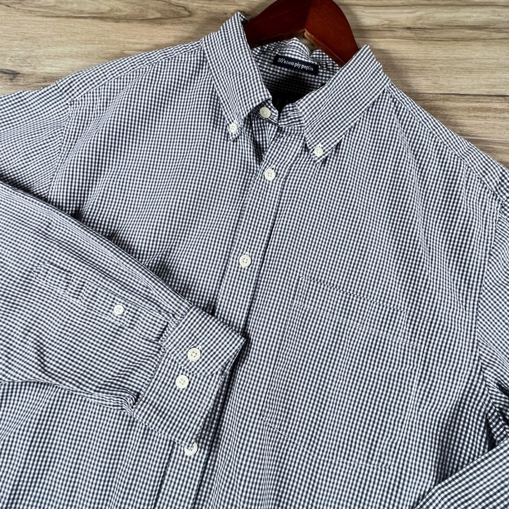 Gap Mens Blue Gingham Check 80s Two Ply Poplin Button Down Shirt Large